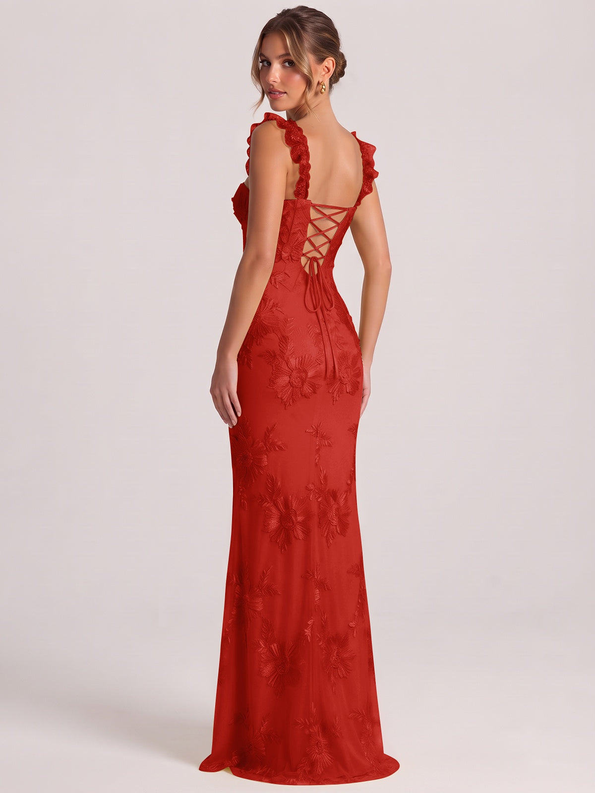 Sweetheart Floral Applique Corset Mermaid Prom Dress with High Slit