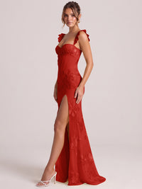 Sweetheart Floral Applique Corset Mermaid Prom Dress with High Slit