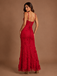 Floral Applique Mermaid Formal Dress with Lace-Up Back