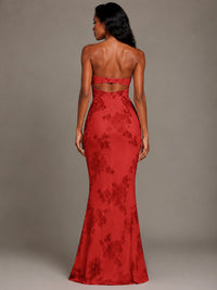 Strapless Floral Applique Mermaid Prom Dress