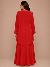 Champagne Beaded Chiffon Mother of the Bride Dress with Jacket V-Neck Gown