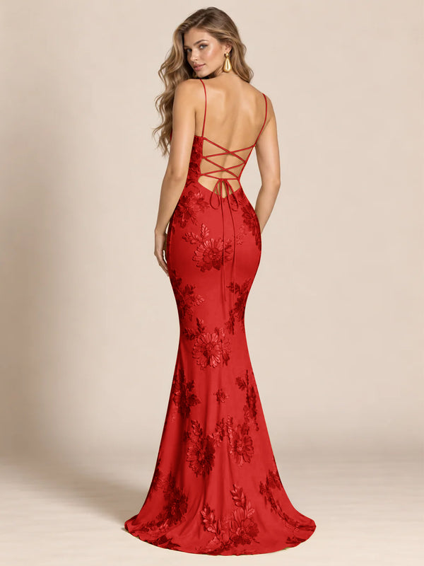 Butter Yellow Floral Corset Mermaid Prom Dress