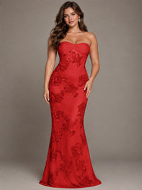 Strapless Floral Applique Mermaid Prom Dress