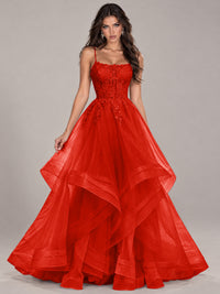 Lace Corset Ball Gown Prom Dress with Cascading Tulle Ruffles