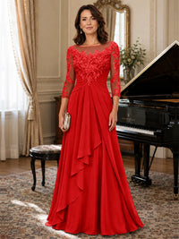 A-Line Chiffon Mother of the Bride Dress with Floral Applique 3/4 Sleeves