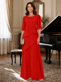 Asymmetric Draped Chiffon Mother of the Bride Dress with Flutter Sleeves