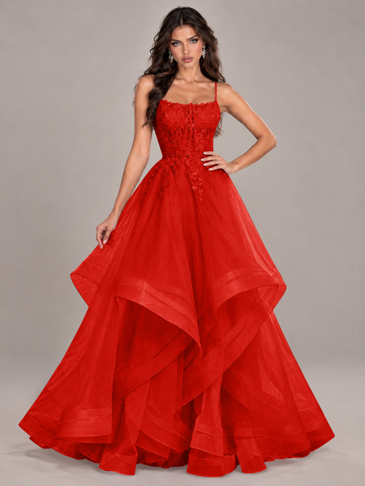 Lace Corset Ball Gown Prom Dress with Cascading Tulle Ruffles
