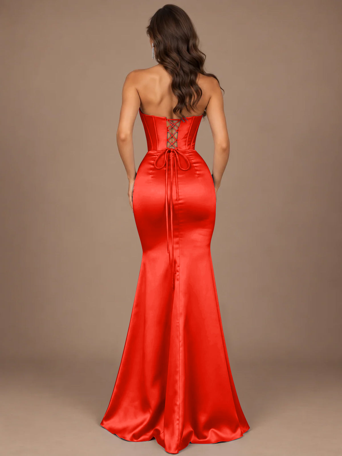Dusty Blue Strapless Lace Corset Prom Dress with High Slit