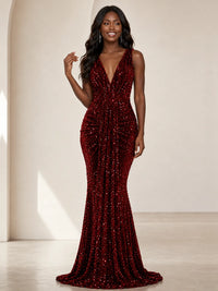 Sequin Mermaid Prom Dress with V-Neck and Ruched Waist