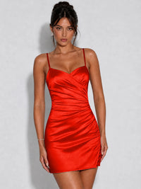 Satin Ruched Spaghetti Strap Homecoming Dress