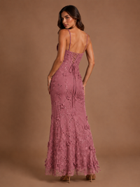 Floral Applique Mermaid Formal Dress with Lace-Up Back