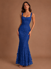 Floral Applique Mermaid Formal Dress with Lace-Up Back