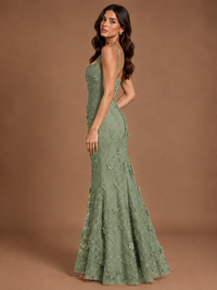 Floral Applique Mermaid Formal Dress with Lace-Up Back