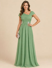 Cap Sleeve Mother of The Bride Dresses Long Chiffon Formal Gowns