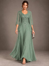 A-line 2 Pieces Chiffon Appliques Mother of The Bride Dresses with Jackets