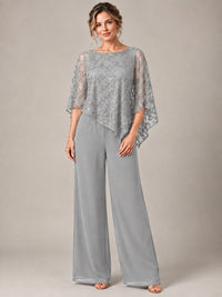 3/4 Sleeve Sequin Chiffon Jumpsuit with Cape