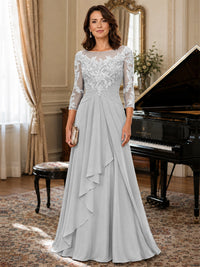 A-Line Chiffon Mother of the Bride Dress with Floral Applique 3/4 Sleeves