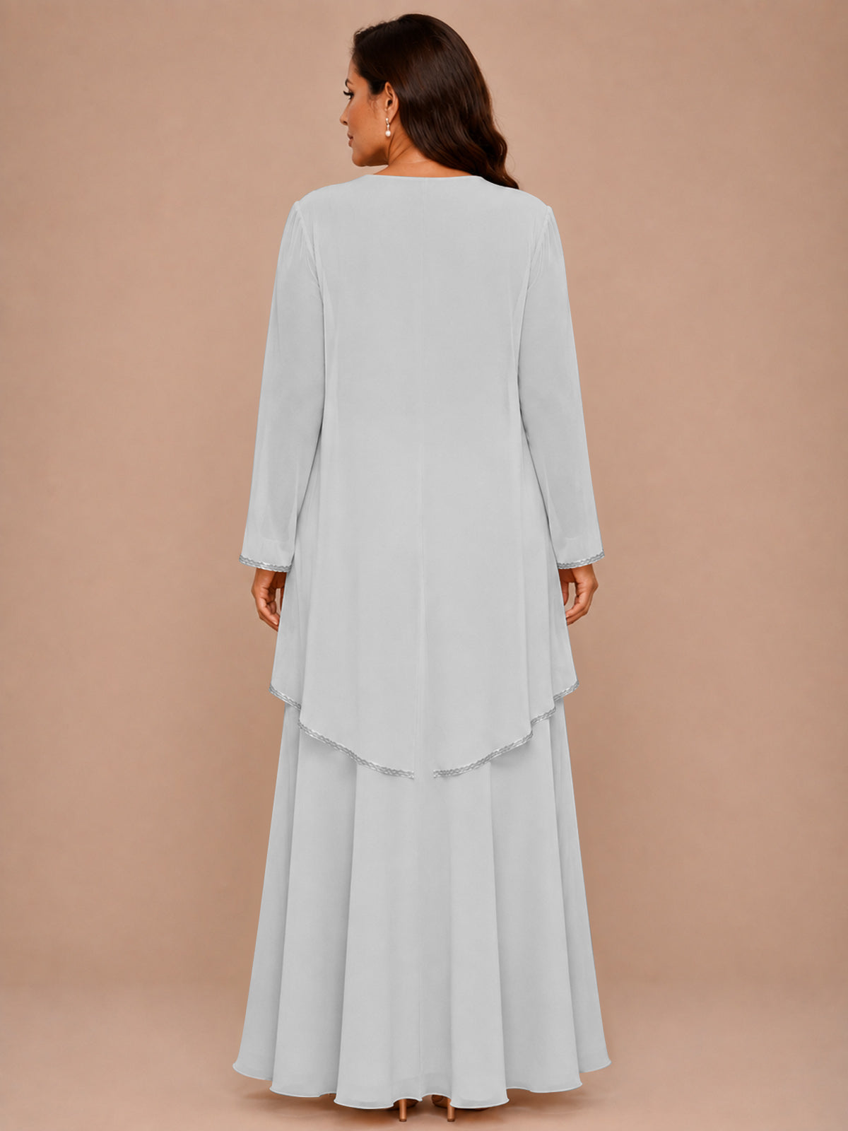 Champagne Beaded Chiffon Mother of the Bride Dress with Jacket V-Neck Gown