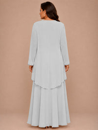 Champagne Beaded Chiffon Mother of the Bride Dress with Jacket V-Neck Gown