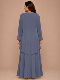 Champagne Beaded Chiffon Mother of the Bride Dress with Jacket V-Neck Gown