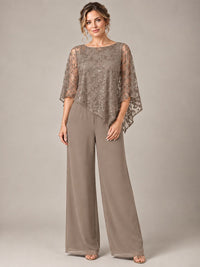 3/4 Sleeve Sequin Chiffon Jumpsuit with Cape