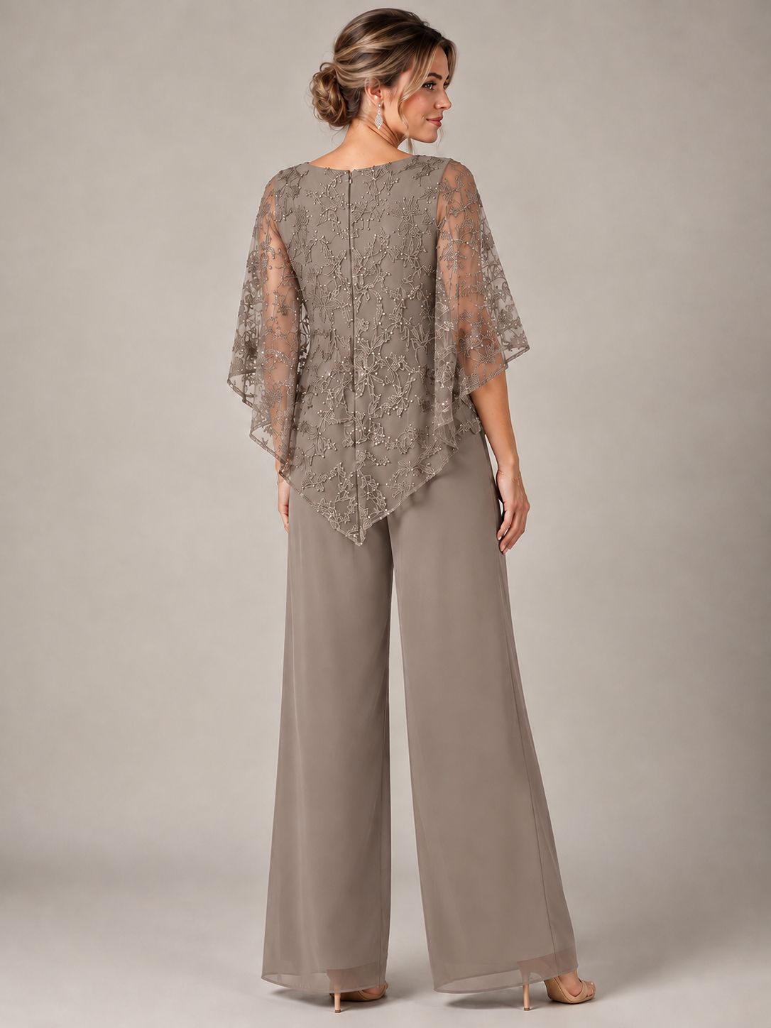 3/4 Sleeve Sequin Chiffon Jumpsuit with Cape