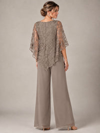 3/4 Sleeve Sequin Chiffon Jumpsuit with Cape