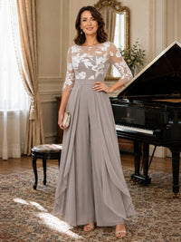 Lace Applique Wide-Leg Chiffon Mother of the Bride Jumpsuit