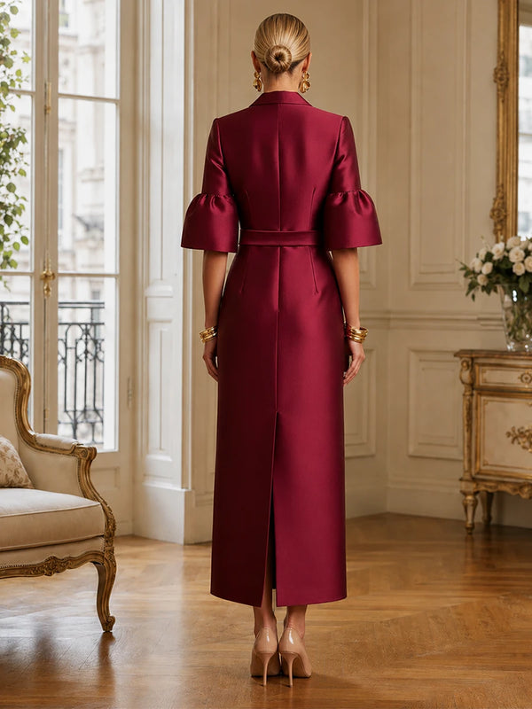 Back view of satin mother of the bride dress

