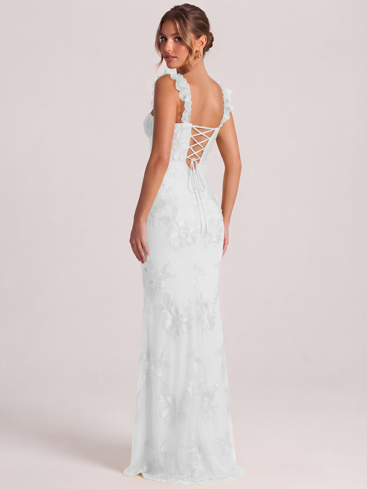 Sweetheart Floral Applique Corset Mermaid Prom Dress with High Slit