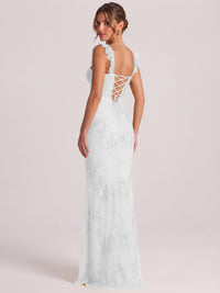 Sweetheart Floral Applique Corset Mermaid Prom Dress with High Slit