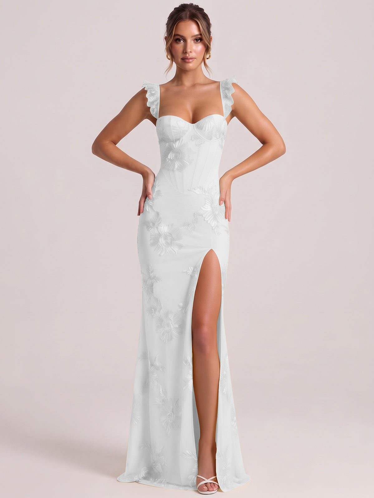 Sweetheart Floral Applique Corset Mermaid Prom Dress with High Slit