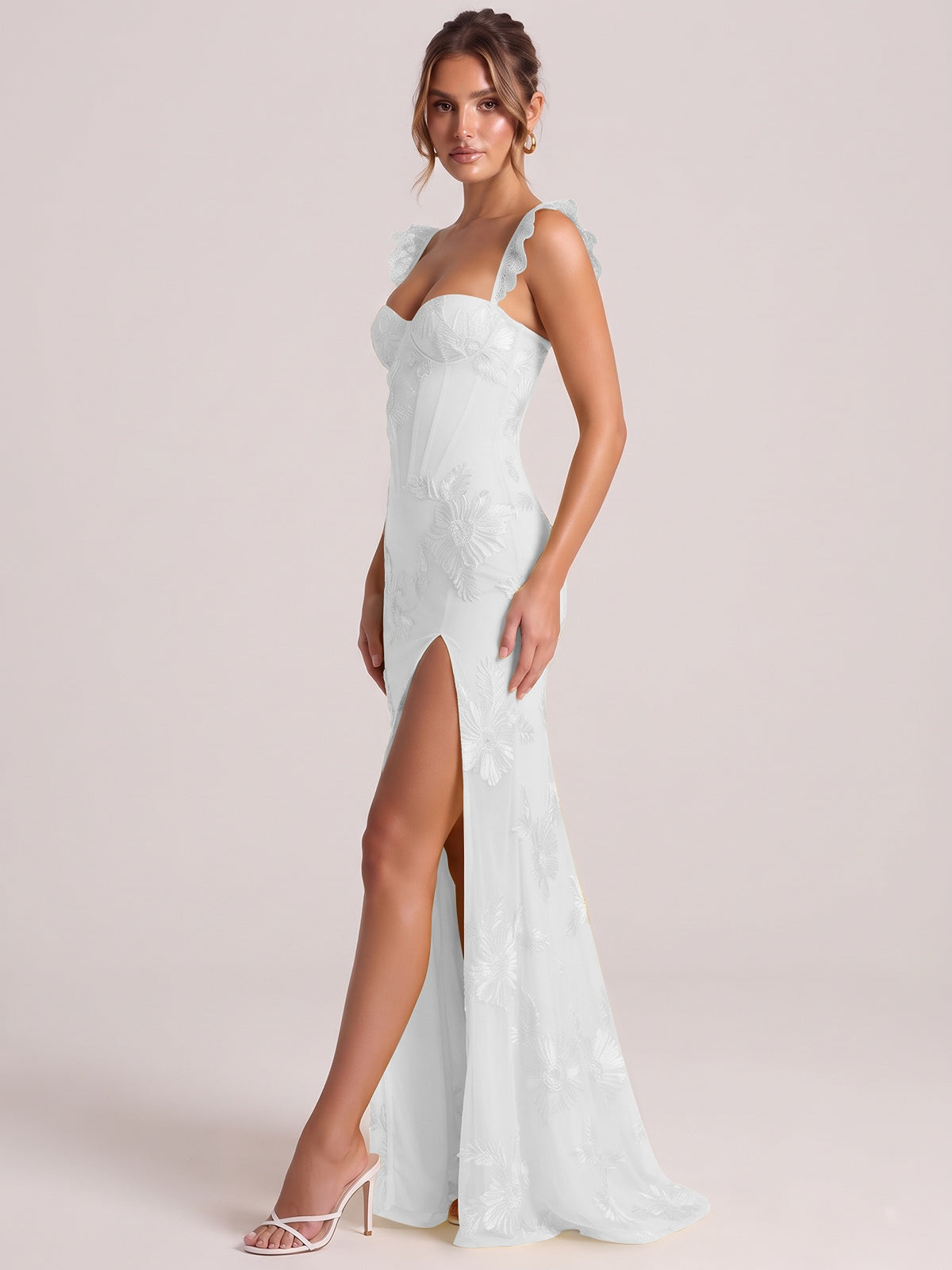 Sweetheart Floral Applique Corset Mermaid Prom Dress with High Slit