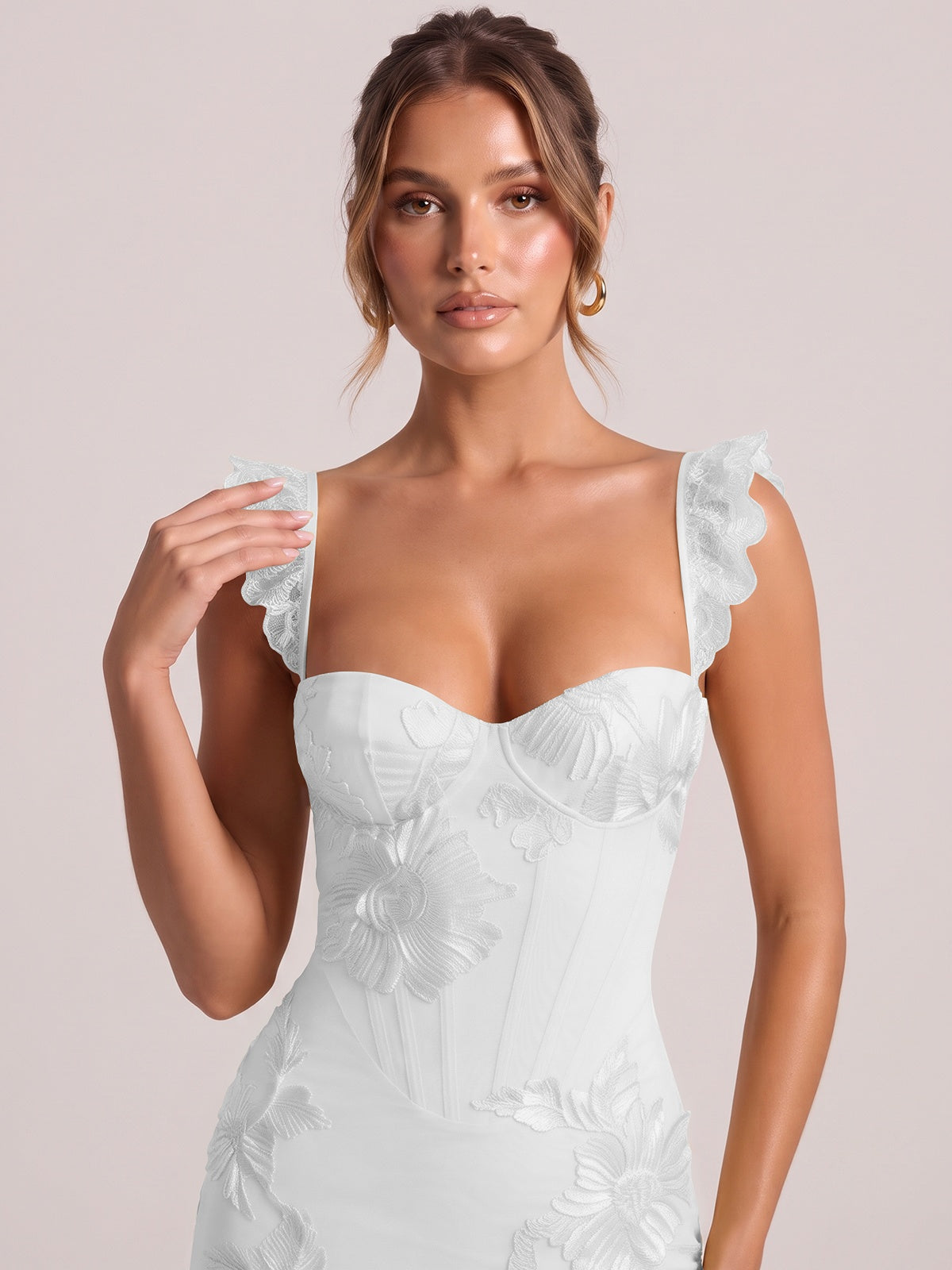 Sweetheart Floral Applique Corset Mermaid Prom Dress with High Slit
