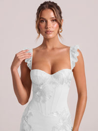 Sweetheart Floral Applique Corset Mermaid Prom Dress with High Slit