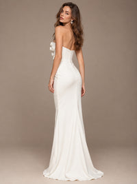 White Strapless Mermaid Maxi Dress with 3D Floral Appliques