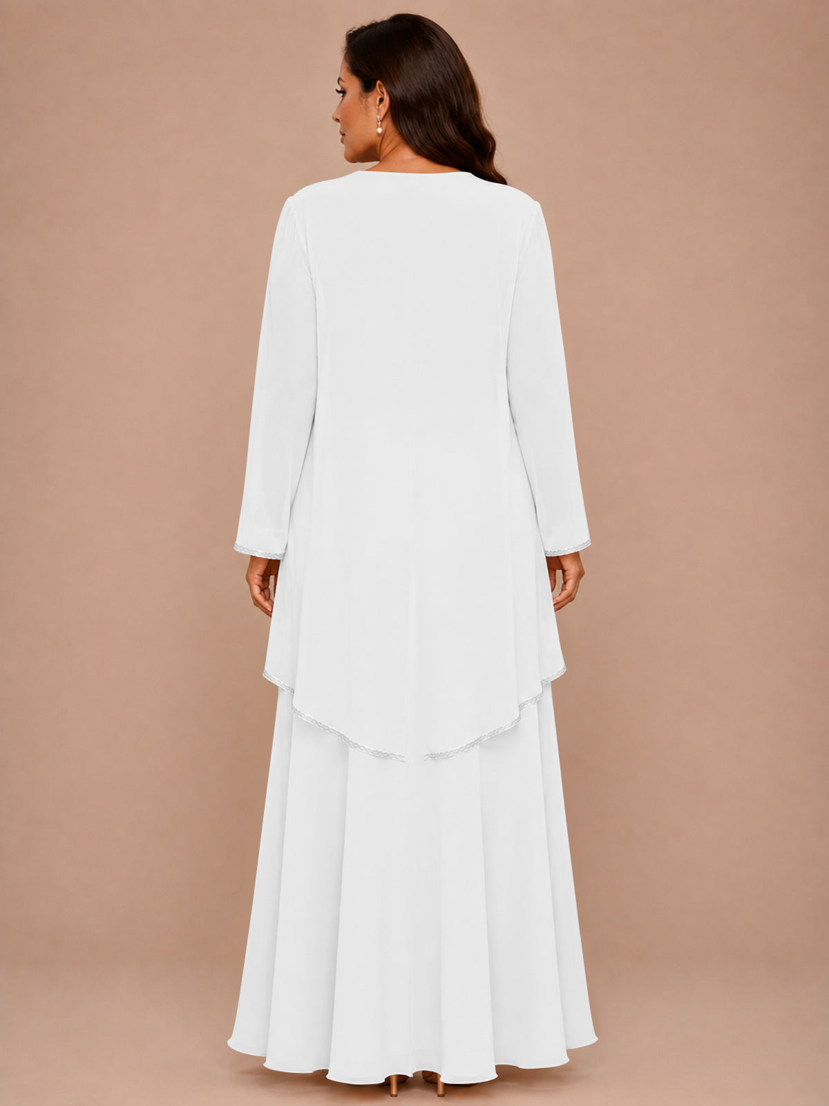 Champagne Beaded Chiffon Mother of the Bride Dress with Jacket V-Neck Gown