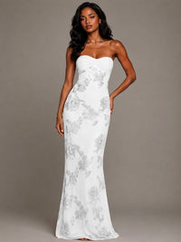 Strapless Floral Applique Mermaid Prom Dress