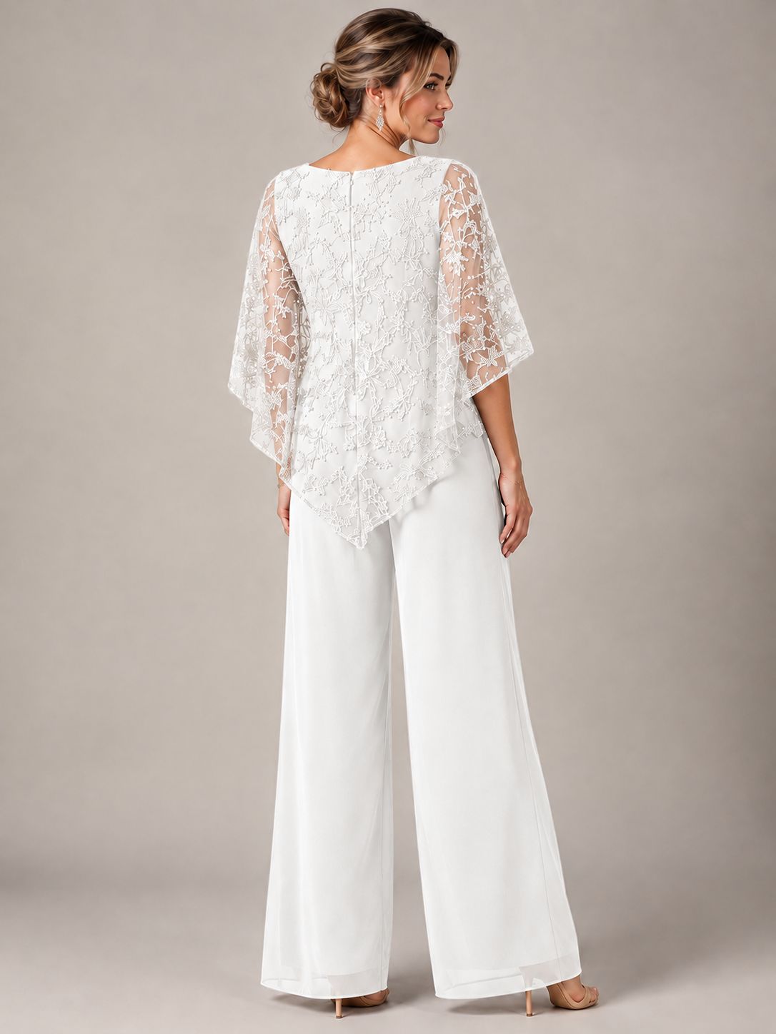 3/4 Sleeve Sequin Chiffon Jumpsuit with Cape
