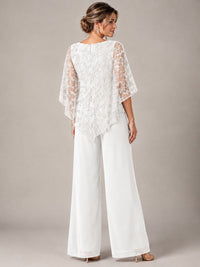 3/4 Sleeve Sequin Chiffon Jumpsuit with Cape