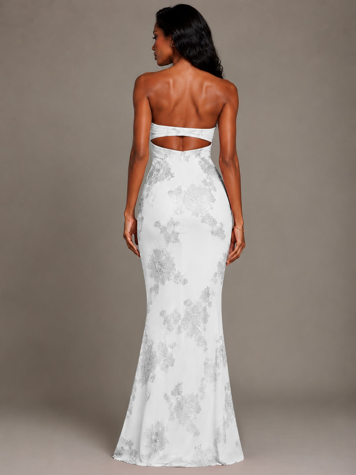Strapless Floral Applique Mermaid Prom Dress