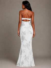 Strapless Floral Applique Mermaid Prom Dress