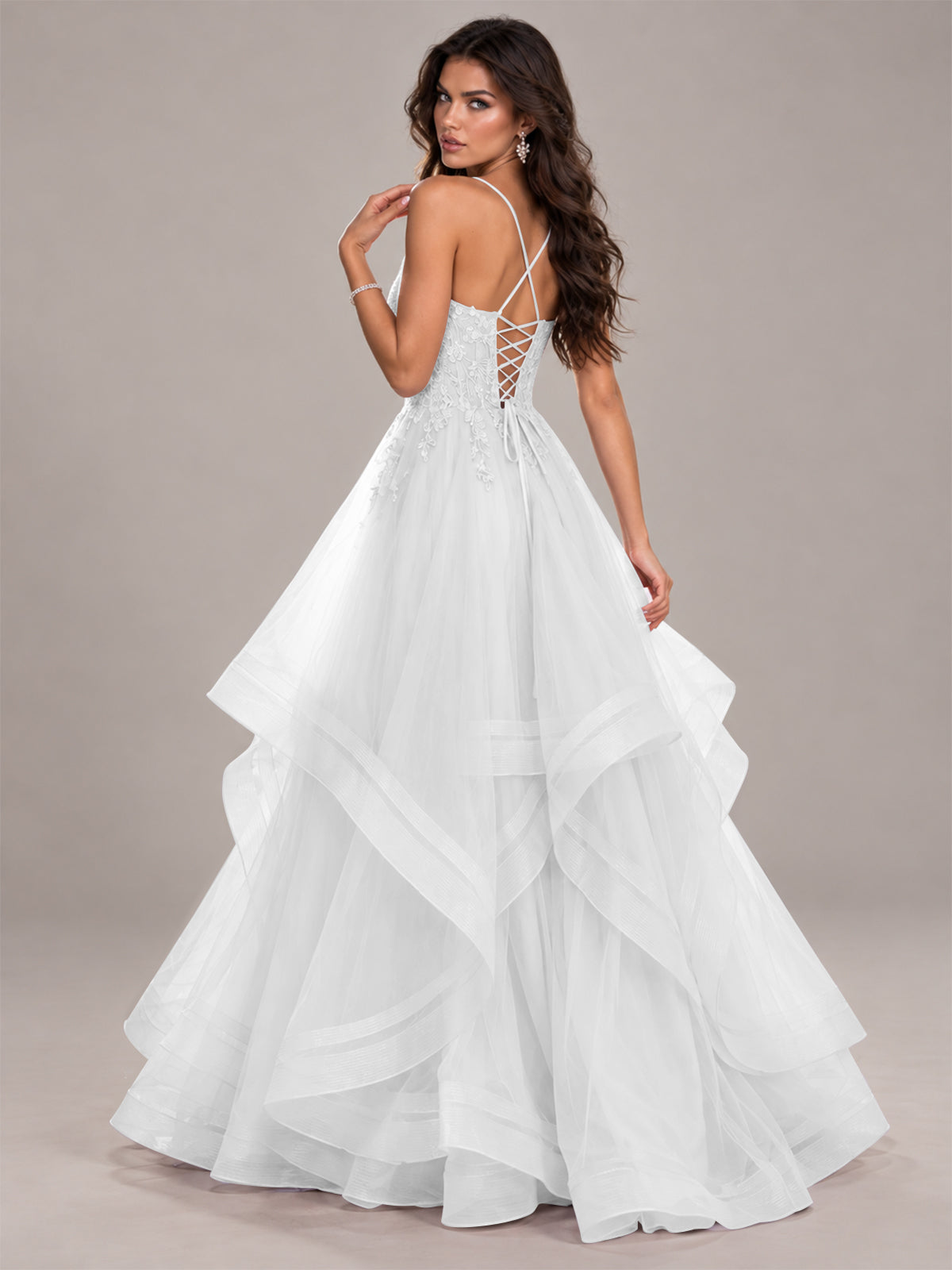 Lace Corset Ball Gown Prom Dress with Cascading Tulle Ruffles