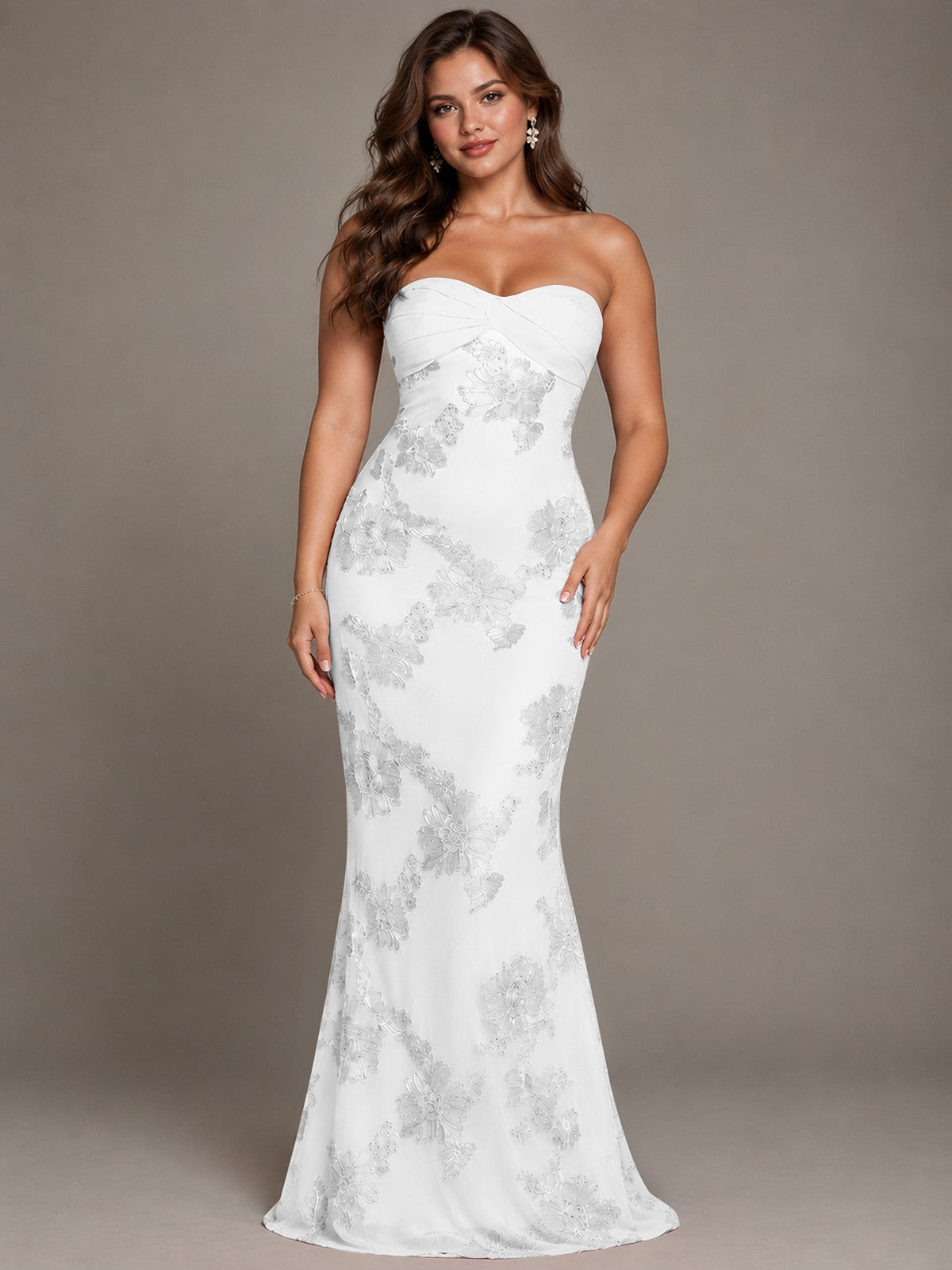 Strapless Floral Applique Mermaid Prom Dress