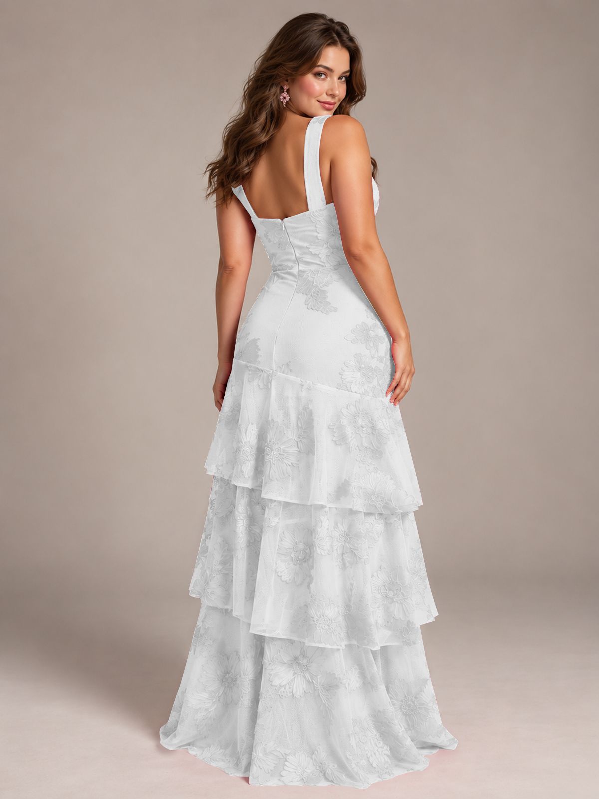 Tiered Ruffles Halter Floral Applique Prom Dress