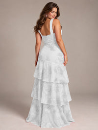 Tiered Ruffles Halter Floral Applique Prom Dress