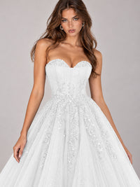 Strapless Sweetheart Beaded Corset Glitter Tulle Ball Gown Prom Dress