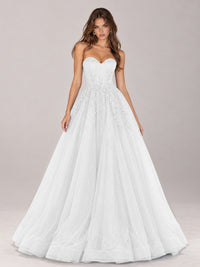 Strapless Sweetheart Beaded Corset Glitter Tulle Ball Gown Prom Dress