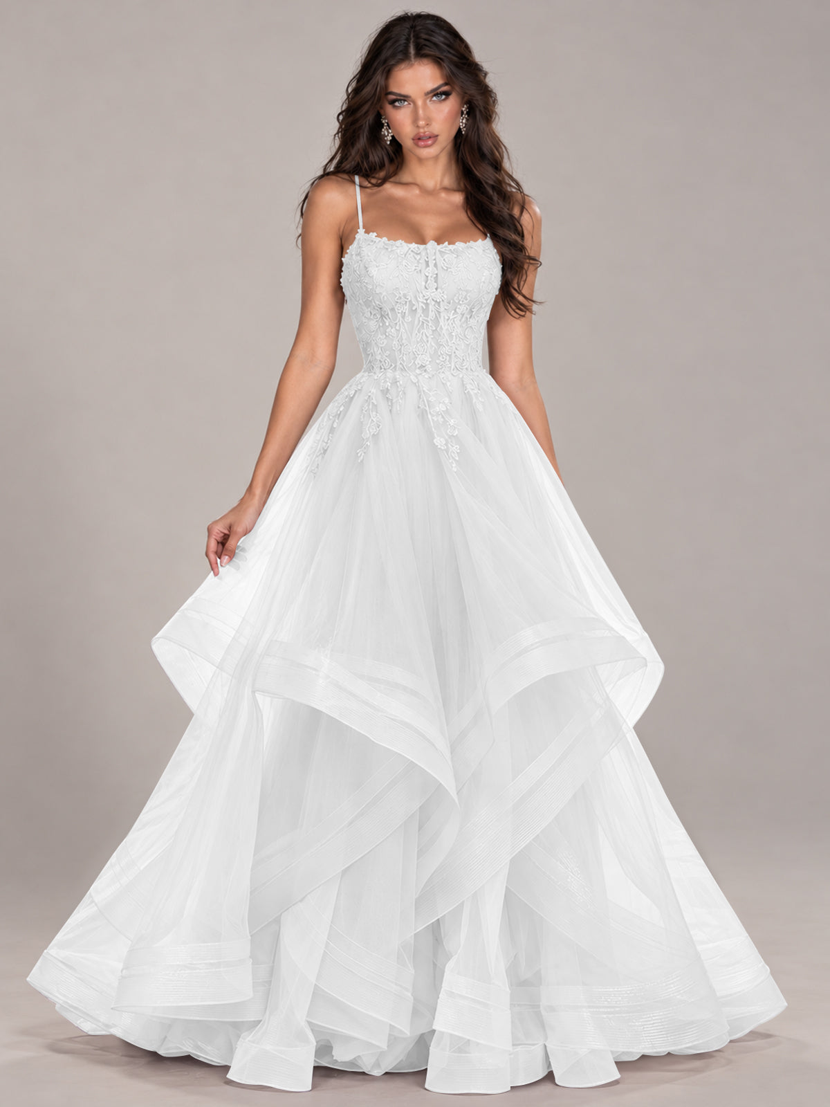 Lace Corset Ball Gown Prom Dress with Cascading Tulle Ruffles