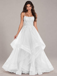Lace Corset Ball Gown Prom Dress with Cascading Tulle Ruffles